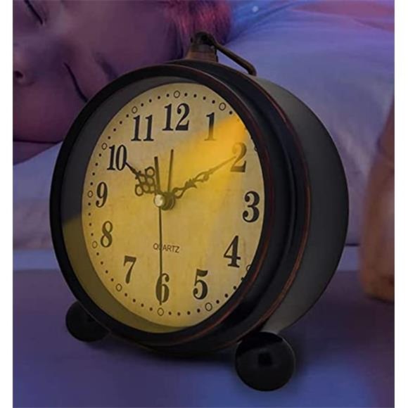 Vintage Analog Alarm Clock, 5.25 inch Small Silent Desk Clock with Night Light - Picture 2 of 5